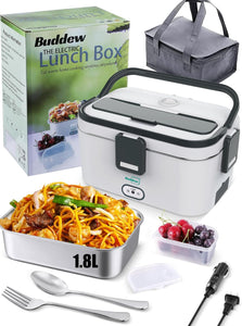  Large Capacity Heated Lunch Box 3 in 1 12V/24V/110V Portable Lunch Warmer for Car/Truck/Home/Office with Carry Bag and Fork and Spoon (Gray)