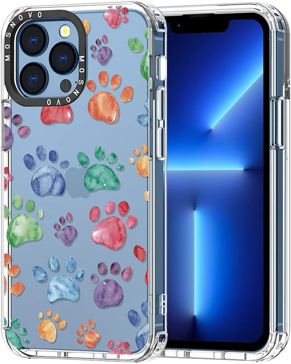 Case for Iphone 13 Pro, [Buffertech 6.6Ft Military-Grade Drop Protection] [Anti Peel off Tech] Clear TPU Bumper Phone Case Cover Design - Colorful Paw