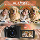 4K 48 Megapixel Autofocus Digital Camera with 3-Inch 180° Flip Screen Vlogging Camera, 16X Digital Zoom Digital Camera with Self-Timer Continuous Shooting Slow Motion Recording with Wifi with 52Mm Wide-Angle and Macro Lens, TF Card, Battery (Black/Pink)