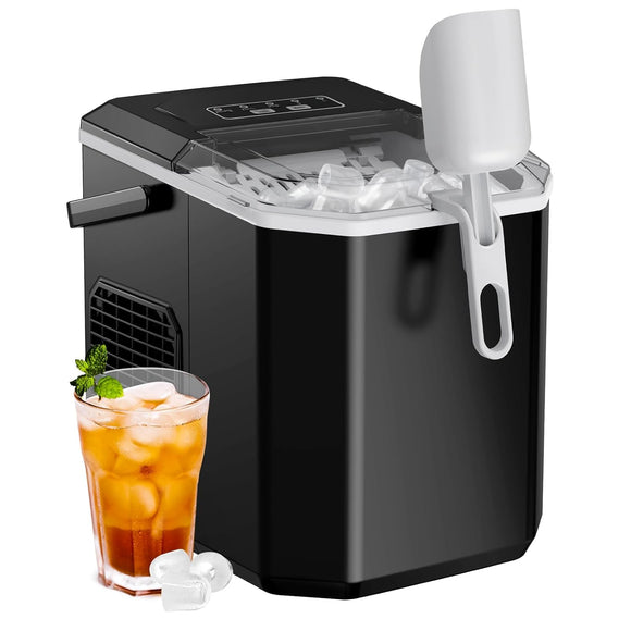 Portable Ice Machine with Carry Handle, Self-Cleaning Ice Makers with Basket and Scoop, 9 Cubes in 6 Mins, 26 Lbs per Day, Ideal for Home, Kitchen, Camping, RV