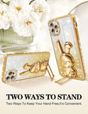 Phone 14 Pro Max Phone Case Women Cute for Apple Funda Cover Aesthetic Glitter Girls Girly Animal Rabbit Design Kawaii Stand Kickstand Bling Rhinestone Diamond Sparkle Forro Gold Luxury