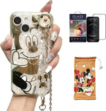 Cartoon Case for Iphone 14 Pro Max 6.7" with HD Screen Protector, Minnie Mouse with Wrist Strap Kickstand Metal Chain Strap Soft TPU Shockproof Protective for Girls Women