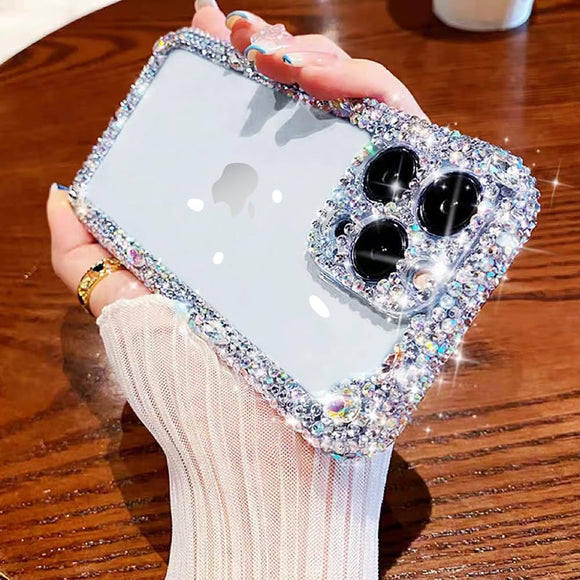 Designer Compatible with Iphone 14 Pro Max Bling Clear Case for Women,Cute Glitter Phone Case with Sparkle Rhinestone Diamond Camera Protection，Airbag Anti-Fall Crystal Hard Cover for Girl
