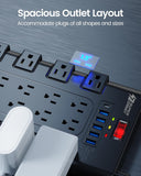 Surge Protector Power Strip with 22 AC Outlets and 6 USB Charging Ports, 1875W/15A, 2100 Joules, 6.5Ft Flat Plug Heavy Duty Extension Cord for Home, Office, Dorm, and Gaming Room, Black