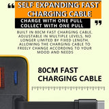 TOBRBE 3 in 1 Gan Charger, Retractable 80W MAX Fast Charger Block with Type-C Cable & 2 USB Ports, Portable Adapter Iphone Smartphone Electronic, Yellow, Cellphone, Folding Charging