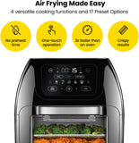 Air Fryer+ Rotisserie, Dehydrator, 17 Touch Screen Presets Fry, Roast, Dehydrate, Bake, XL 10L Family Size, Auto Shutoff, Large Easy-View Window, Black