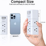 USB -  Multi Plug Outlet with Rotating Plug, 3-Sided Swivel Power Strip with 6 AC Spaced Outlet Splitter and 3 USB Ports (1 USB C)