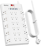 Surge Protector Power Strip with 22 AC Outlets and 6 USB Charging Ports, 1875W/15A, 2100 Joules, 6.5Ft Flat Plug Heavy Duty Extension Cord for Home, Office, Dorm, and Gaming Room, Black