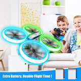 Rc Drone with Altitude Hold and Headless Mode,Quadcopter with Blue&Green Light,Propeller Full Protect,2 Batteries and Remote Control,Easy to Fly