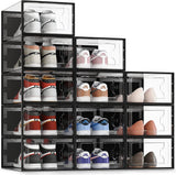 Clear Plastic Stackable Shoe Organizer for Closet, Space Saving Foldable Shoe Rack Sneaker Container Bin Holder, 12 Pack Clear