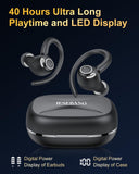 2024 Wireless Earphones with Earhooks, Hifi Stereo Deep Bass with ENC Mic, 40H Dual LED Display, IPX7 Waterproof Ear Bud for Small Ear Running/Workout