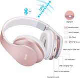 Foldable Wireless and Wired Stereo Headset Micro SD/TF, FM for Cell Phone,Pc,Soft Earmuffs &Light Weight for Prolonged Wearing(Rose Gold)