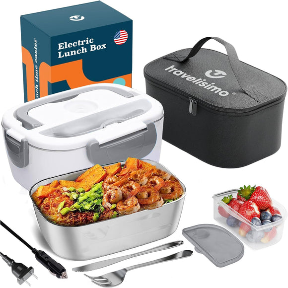  Portable Heated Lunch Box, 12/24/110V 1.5L Heating Lunch Box, SS Container, for Car Truck Work, Loncheras Para Hombres De Trabajo