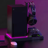 Vertical Cooling Stand for Xbox Series X/S Console with Controller Charger Station Dock, Atmospheric Lighting , Game Storage Organizer and Headset Hanger,Game Accessories Kit, Multi-Function Charging Stand,Game Accessories Smartphone