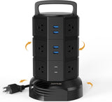 12-Outlet Power Strip Tower with 6 USB Ports (2 USB-C), 1050J 1625W/13A, 6.5Ft Extension Cord for Home and Office Use