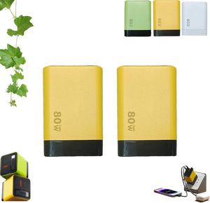 3 in 1 Charger, Scalable 80W Max Fast Charger Module with Type-C Cable and 2 USB Ports, Retractable Phone Charger, for Iphone, Phone and Laptops (Yellow 2Pcs)