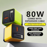 3 in 1 Charger, Scalable 80W Max Fast Charger Module with Type-C Cable and 2 USB Ports, Retractable Phone Charger, for Iphone, Phone and Laptops (Yellow 2Pcs)
