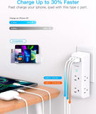 6-Outlet AC Power Strip with 3 USB Ports (including 1 USB-C), 1800J Wall Charger, and 3-Sided Design for Home, Office, and Travel