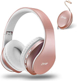 Foldable Wireless and Wired Stereo Headset Micro SD/TF, FM for Cell Phone,Pc,Soft Earmuffs &Light Weight for Prolonged Wearing(Rose Gold)