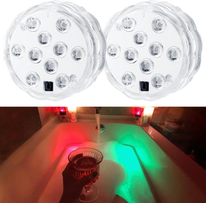 Battery Powered Underwater Glow Light for Bathtime Bath Tub Spa Light Bathroom Shower Light, Bath Accessories for Women Relaxing, Remote Control Color Changing, RGB, 2Pcs