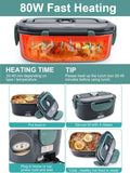 Electric Lunch Box 80W Food Heater for Adults, 12/24/110V Portable Lunch Warmer for Car/Truck/Office with SS Fork&Spoon and Insulated Carry Bag (Green)