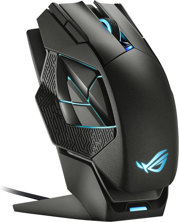 Wireless Gaming Mouse with Magnetic Charging Stand, 12 Programmable Buttons, 19,000 DPI, Push-Fit Hot Swap Switch Sockets, ROG Micro Switches, Paracord, and Aura RGB Lighting - Black