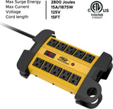 10-Outlets Heavy Duty Power Strip Metal Surge Protector with 15 Amps, 15-Foot Power Cord 2800 Joules for Garden, Kitchen, Office, School, ETL Listed(3165047) (10-Outlet, Yellow)