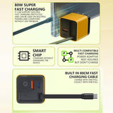 3 in 1 Charger, Scalable 80W Max Fast Charger Module with Type-C Cable and 2 USB Ports, Retractable Phone Charger, for Iphone, Phone and Laptops (Yellow 2Pcs)