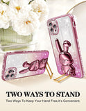 Phone 14 Pro Max Phone Case Women Cute for Apple Funda Cover Aesthetic Glitter Girls Girly Animal Rabbit Design Kawaii Stand Kickstand Bling Rhinestone Diamond Sparkle Forro Gold Luxury