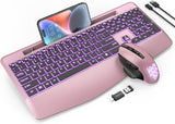 Wireless Keyboard and Mouse Backlits, Wrist Rest, Jiggler Mouse, Rechargeable Ergonomic Keyboard with Phone Holder, Silent Light up Combo for Computer, Mac, PC, Laptop, Chromebook