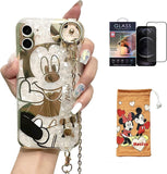 Cartoon Case for Iphone 14 Pro Max 6.7" with HD Screen Protector, Minnie Mouse with Wrist Strap Kickstand Metal Chain Strap Soft TPU Shockproof Protective for Girls Women