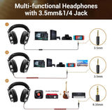 Wired over Ear Headphones Studio Monitor & Mixing DJ Stereo Headsets with 50Mm Neodymium Drivers and 1/4 to 3.5Mm Jack - Black