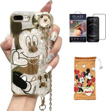 Cartoon Case for Iphone 14 Pro Max 6.7" with HD Screen Protector, Minnie Mouse with Wrist Strap Kickstand Metal Chain Strap Soft TPU Shockproof Protective for Girls Women