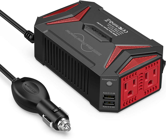 300Watt Wave Power Inverter Car Adapter DC 12V to AC 110V with 4.2A Dual Smart USB Ports