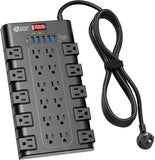 Surge Protector Power Strip with 22 AC Outlets and 6 USB Charging Ports, 1875W/15A, 2100 Joules, 6.5Ft Flat Plug Heavy Duty Extension Cord for Home, Office, Dorm, and Gaming Room, Black