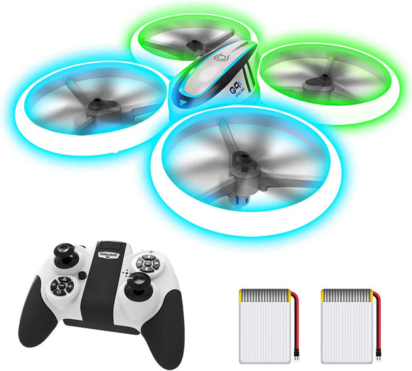 Rc Drone with Altitude Hold and Headless Mode,Quadcopter with Blue&Green Light,Propeller Full Protect,2 Batteries and Remote Control,Easy to Fly