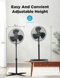 16 Inch Pedestal Fan| 3-Speed| 90° Oscillation| Adjustable Height| Standing Floor Fan for Living Room, Bedroom, Kitchen, and Home Office| Black