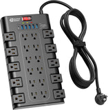 Surge Protector Power Strip with 22 AC Outlets and 6 USB Charging Ports, 1875W/15A, 2100 Joules, 6.5Ft Flat Plug Heavy Duty Extension Cord for Home, Office, Dorm, and Gaming Room, Black