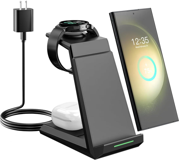 Wireless Charger for Samsung -  3 in 1 Charging Station for Multiple Devices, Fast Charger Stand for Galaxy S24 S23 Ultra S22 S21 S20 Z Flip Fold 4,Galaxy Watch 6/5/5 Pro/4/3, Galaxy Buds 2 Pro