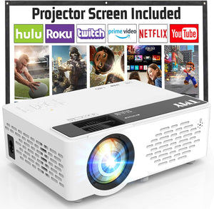 Mini Bluetooth Projector with Screen, 1080P Full HD Portable Projector, Movie Projector Compatible with TV Stick Smartphone/Hdmi/Usb, Indoor & Outdoor Use