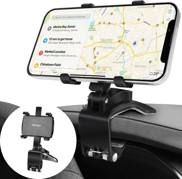 Car Phone Holder for Dashboard 360 Degree Rotation Multifunctional One Hand Operation Clip Design Phone Mount Compatible with 4-7 Inch Smartphones