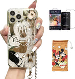 Cartoon Case for Iphone 14 Pro Max 6.7" with HD Screen Protector, Minnie Mouse with Wrist Strap Kickstand Metal Chain Strap Soft TPU Shockproof Protective for Girls Women
