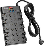Surge Protector Power Strip with 22 AC Outlets and 6 USB Charging Ports, 1875W/15A, 2100 Joules, 6.5Ft Flat Plug Heavy Duty Extension Cord for Home, Office, Dorm, and Gaming Room, Black