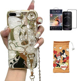 Cartoon Case for Iphone 14 Pro Max 6.7" with HD Screen Protector, Minnie Mouse with Wrist Strap Kickstand Metal Chain Strap Soft TPU Shockproof Protective for Girls Women