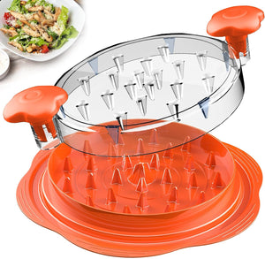 Large Chicken Breast Shredder Tool Twist with Brush&Fork, Visible Meat Shredder Machine, Anti-Slip Strip, Ergonomic Handle, BPA Free, Suitable for Pork Beef Chicken(Orange)