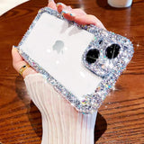 Designer Compatible with Iphone 14 Pro Max Bling Clear Case for Women,Cute Glitter Phone Case with Sparkle Rhinestone Diamond Camera Protection，Airbag Anti-Fall Crystal Hard Cover for Girl