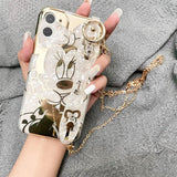 Cartoon Case for Iphone 14 Pro Max 6.7" with HD Screen Protector, Minnie Mouse with Wrist Strap Kickstand Metal Chain Strap Soft TPU Shockproof Protective for Girls Women