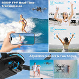 1080P HD FPV Foldable Drone for Beginners and Kids, Quadcopter with Voice Gesture Control with Carrying Case, One Key Take Off/Land, Optical Flow Positioning, 360° Flip, Waypoint Fly