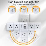 USB -  Multi Plug Outlet with Rotating Plug, 3-Sided Swivel Power Strip with 6 AC Spaced Outlet Splitter and 3 USB Ports (1 USB C)