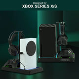 Vertical Cooling Stand for Xbox Series X/S Console with Controller Charger Station Dock, Atmospheric Lighting , Game Storage Organizer and Headset Hanger,Game Accessories Kit, Multi-Function Charging Stand,Game Accessories Smartphone